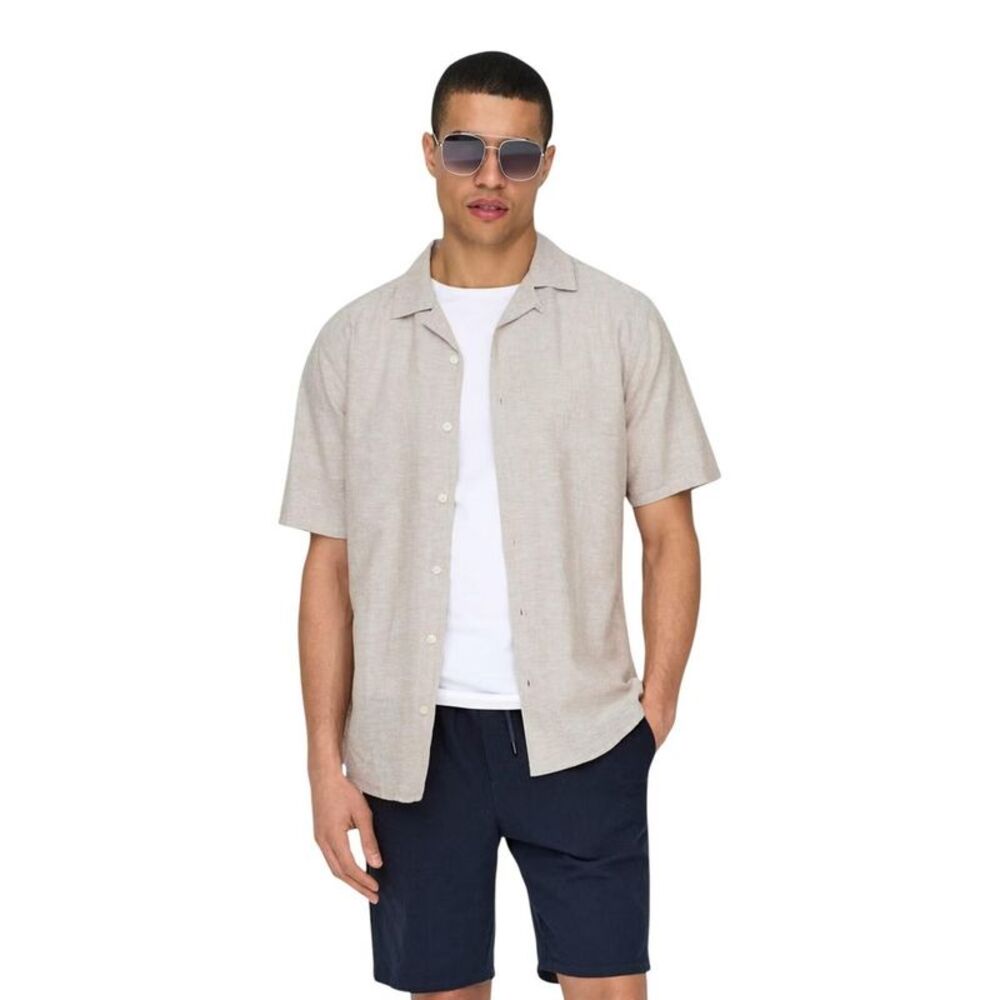 Only & Sons Beige Linen Shortsleeve Men's Shirt